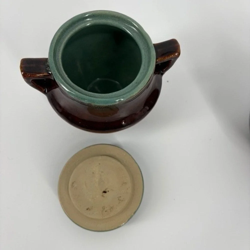 Vintage Red Wing‎ Pottery Sugar Bowl/Creamer Set Brown Teal Glaze Rustic